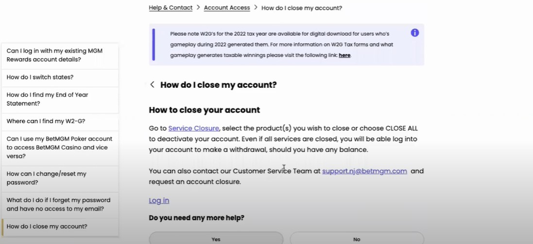 deleting BetMGM account