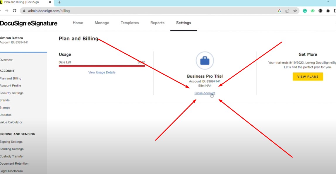 deleting Docusign account